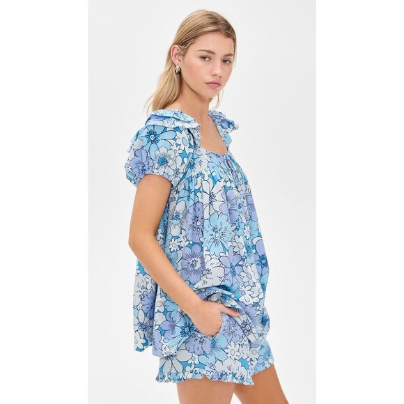 Free People Other - New FREE PEOPLE Maggy Mae Floral Set Top/Shorts Women's Size M Diva Blue Combo